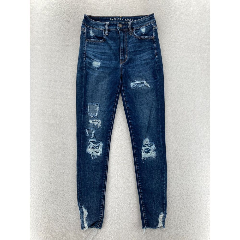 American Eagle Jegging Women's 6 High‎ Rise Skinny Blue Stretch Denim Distressed